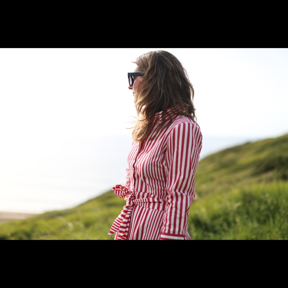 NWT Zara Red White Striped Belted Shirt Midi Dress - Picture 4 of 8